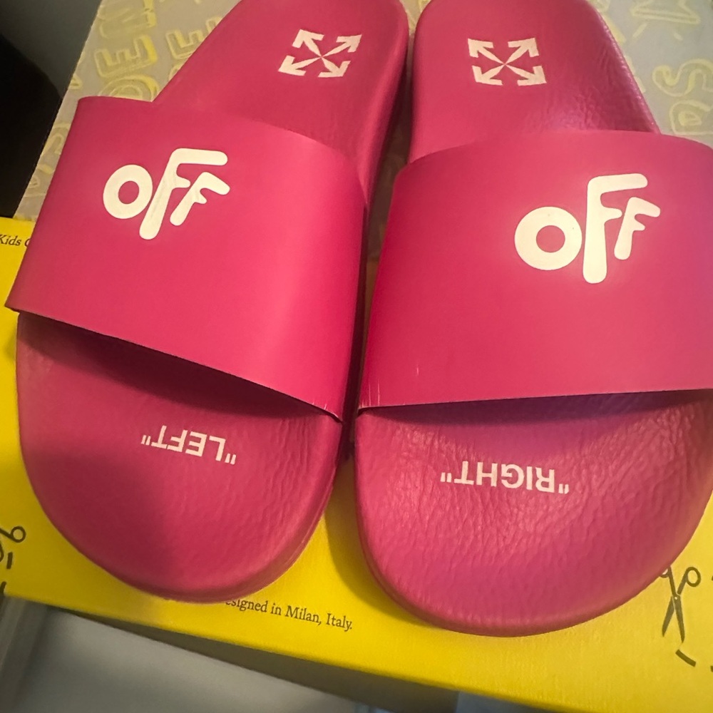 Off-White Fuchsia and Beige Pool Sliders